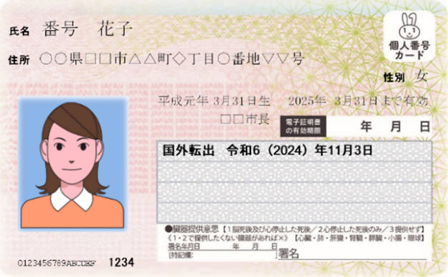 国内在住時に取得したマイナンバーカードを継続利用した券面イメージ