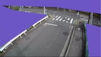 道路沿いの特定箇所を紫色でマスキングしている街頭防犯カメラ設置の場所