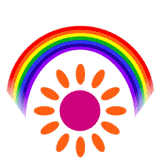 健康都市シンボルマーク（虹の下に太陽が描かれている）