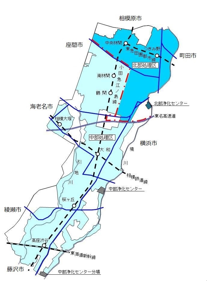 大和市公共下水道処理区の地図
