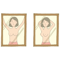 左：女性が上半身裸で両手をあげているイラスト、右：女性が上半身裸で両手をあげて後ろで組んでいるイラスト