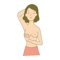 女性が上半身裸で乳首をつまんでいるイラスト