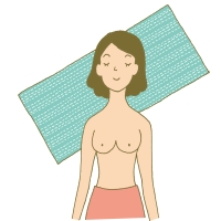 女性が上半身裸であおむけになり寝ているイラスト