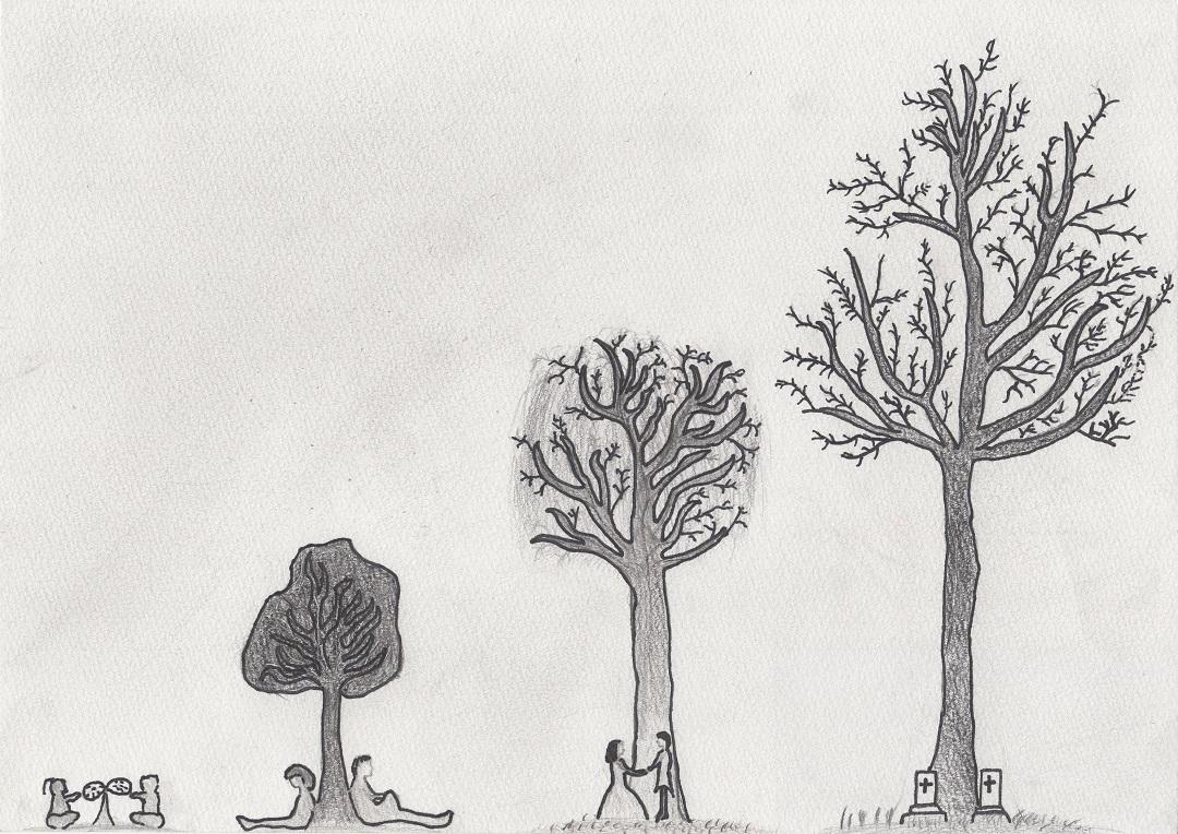 人間の人生と木の成長を描いた優秀賞「時」の作品の写真