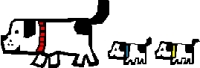 白黒模様の親犬と仔犬2匹が歩いているイラスト