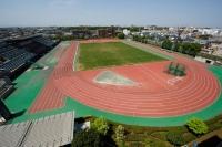 中央に芝生がある競技場の上空からの写真