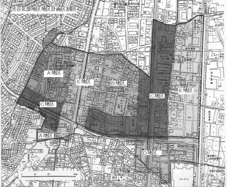 渋谷北部地区地区計画の区割図