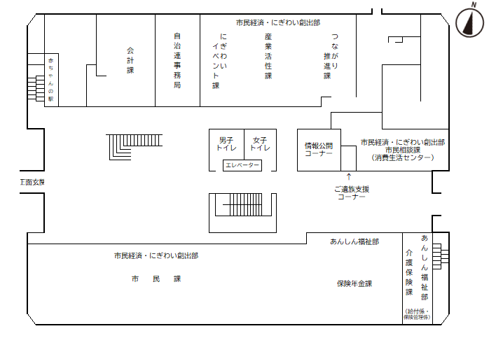 市役所本庁舎1階の案内図