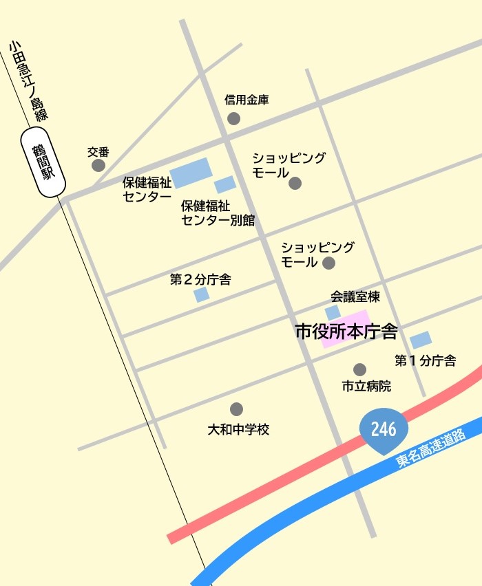 鶴間駅からのアクセスマップです。